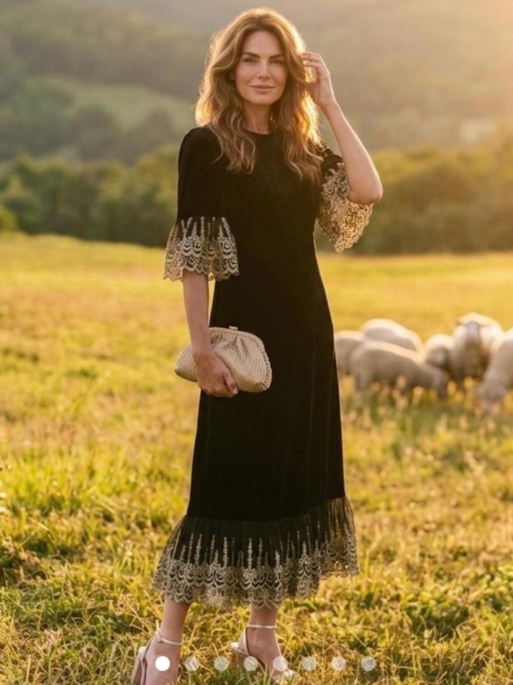 Tuckernuck Black Midi Dress with Gold Lace Trim